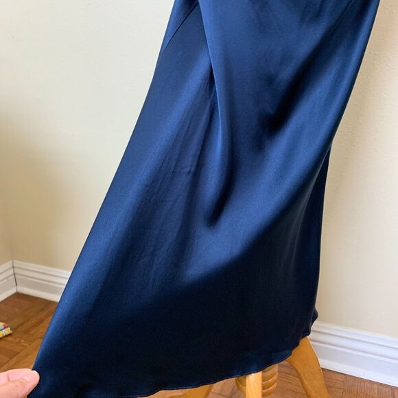 Amanda Uprichard GEORGINA Midi Satin Silk Ruched Dress MEDIUM in INK BLUE $277 - Picture 7 of 10